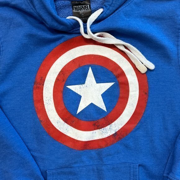 Marvel Hoodie Captain America Adult Small Shield Logo Pullover Blue‎ Sweatshirt - Picture 3 of 7